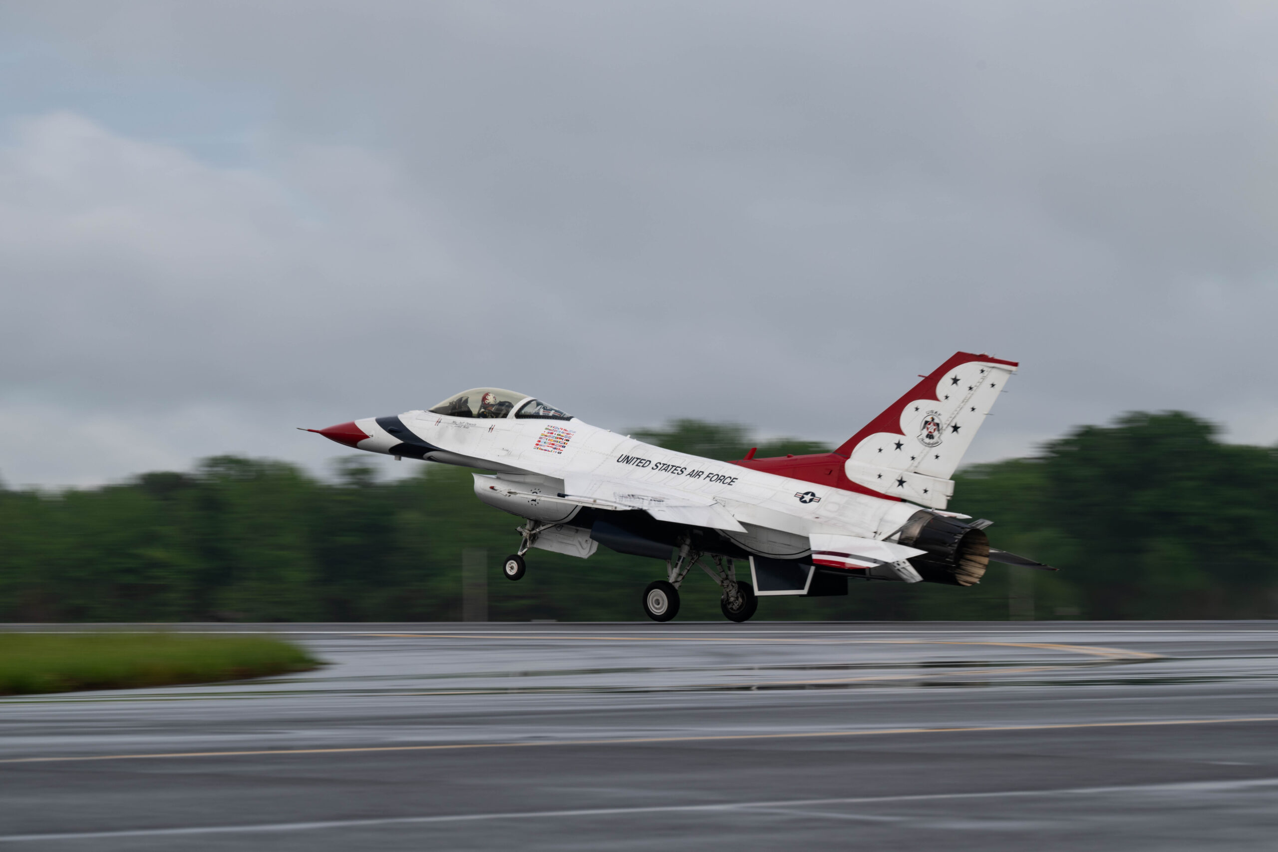 The U.S. Air Force Thunderbirds arrive at Joint Base McGuire-Dix-Lakehurst on May 15 for the 2025 Power in the Pines Airshow.