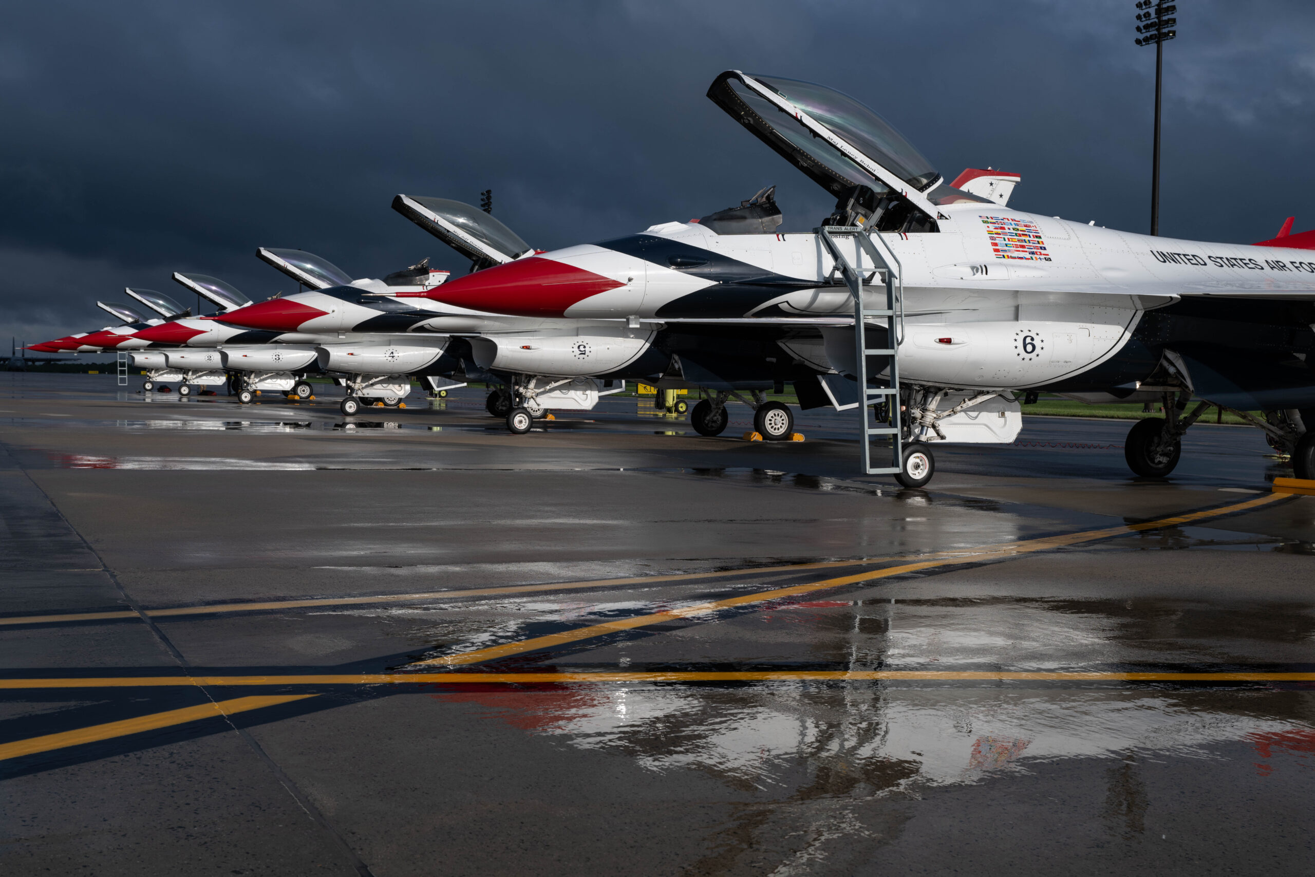 The U.S. Air Force Thunderbirds arrive at Joint Base McGuire-Dix-Lakehurst on May 15 for the 2025 Power in the Pines Airshow.