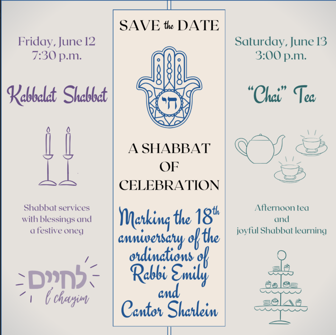 Temple Sholom Celebrates Clergy's 18th Ordination Anniversaries
